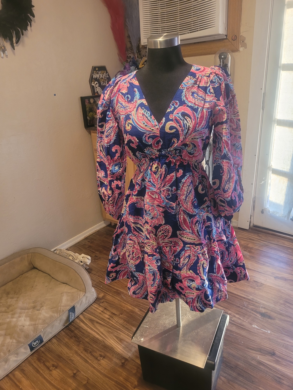 Lilly Pulitzer Nwt Navy Pink Paisley V-Neck Tiered Mini Dress